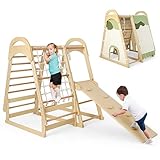 DREAMADE 6 in 1 Kletterdreieck Kletterspielzeug mit Rutsche Leiter Kletternetz Turnringe,...