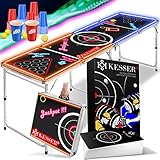 KESSER® Beer Pong Tisch Set mit Kartenspiel Trinkspiel LED-Action inkl. 100 Becher (50...