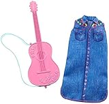 Barbie GHX39 - Karriere Mode, Kleidung - Musikerin mit Jeans Kleid und Gitarre