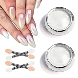 BISHNGYF【Upgrade】Perle Chrom Nagelpuder Glitzerpuder Weiße, 2PCS Chrom Nagelpulver...