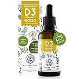 NATURE LOVE® Vitamin D3 5000 (50ml flüssig) - Laborgeprüfte 5000 I.E. (125 µg) pro...