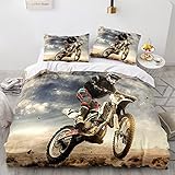 Motocross Bettwäsche 135x200cm,Kinder Bettwäsche 3D Motorrad-Bettbezug Mit 2...