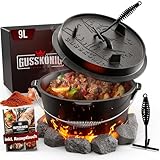 GUSSKÖNIG Dutch Oven Set [9L] - Eingebrannter Feuertopf mit praktischem Deckelheber und...