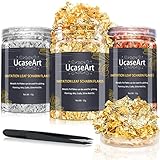 UcaseArt Goldfolie Flocken 3 Flaschen Blattgold Flocken Blattgold zum Basteln 30g für DIY...