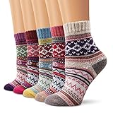 5 Paar - Moliker Wollsocken,Frauen Socken Wintersocken Jahrgang Sanft Warme Socken Zum...