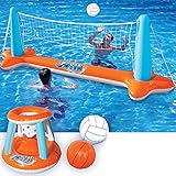 Aufblasbare Pool Float Set, Volleyballnetz & Basketballkörbe & Bälle für Kinder und...