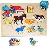 alles-meine.de GmbH Steckpuzzle mit Griffen - Tiere & Bauernhof - aus Holz - 12 Teile -...