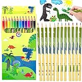 Pellinch Dinosaurier Buntstifte,12 Dino Farbstifte Colour Kind Erwachsene,Kindermalstifte...