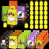 ROCEEI 100 Stück Halloween Luminary Papiertüten mit flammenlosen Teelichtern Kürbis,...