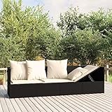 Outdoor-Loungebett mit Kissen Schwarz Poly Rattan, Sitzer Sonnenliege Gartenliege Balkon...