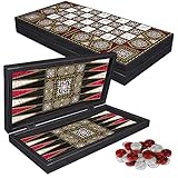 Deluxe Holz Backgammon Schach Set PALAMEDES 42x42 cm (XL) - Tavla Backgammon Holz Koffer...