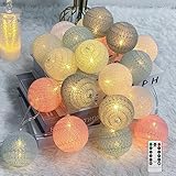 Ciskotu Baumwollkugeln Lichterkette, 20 LED USB Dimmbar Cotton Ball Lichterkette mit...