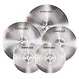 SONICAKE Cymbal Set mit geringer Lautstärke 14' HiHat+16' Crash+18' Crash+20' Ride...