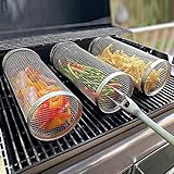 4 Stück Grillkorb Zylindrisch Grillkorb Edelstahl BBQ Rolling Grillkorb, Rollender...