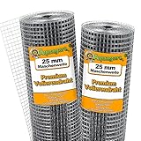 Aquagart® Volierendraht Hasendraht 25m x 1m, Drahtgitter Maschenweite 25mm, verzinkter...