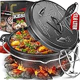 KESSER® Dutch Oven Set BBQ 12 Liter, Feuertopf Schmortopf mit Edelstahluntersetzer,...
