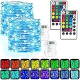 Lichterketten Batteriebetrieben 2er Pack 50 LED 16 Farbwechsel Lichterkette Größere RGB...