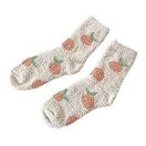 Thermosocken für Damen, korallenrote Fleece-Socken, Blumenmuster, bunte, leichte,...