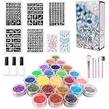 Glitzer Tattoo Set Kinder Temporäre Glitzertattoo Make Up Kit 24 Farben, 187 Schablonen,...